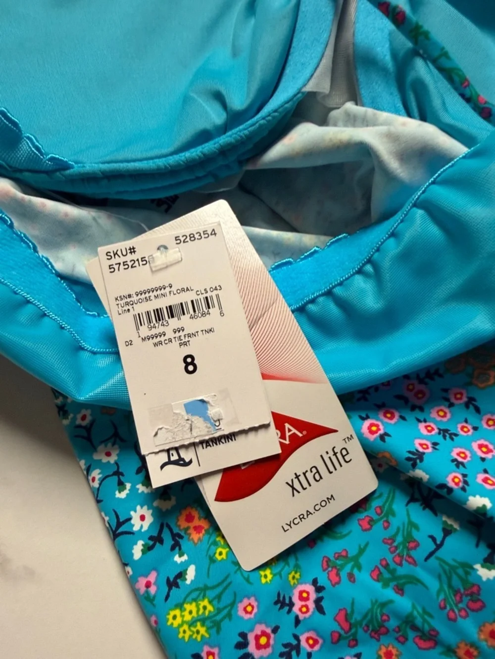 Lands’ End Size 8 Tie Front Underwire Tankini Top Turquoise Mini Floral NWT - Picture 5 of 5